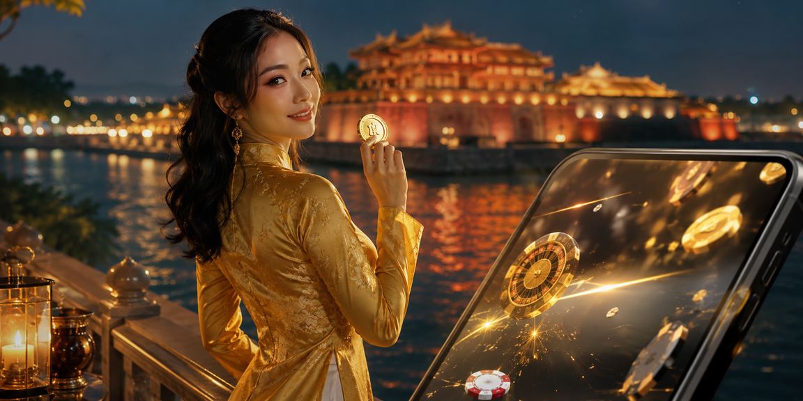 Người dùng kiểm tra bảo mật tài khoản casino trên điện thoại tại Huế với áo dài